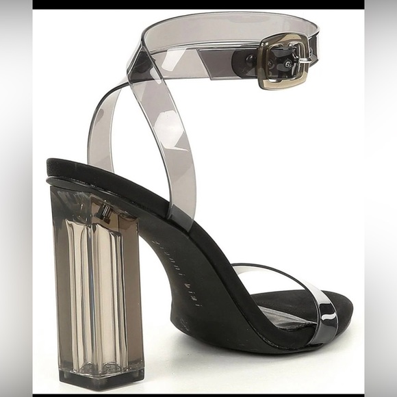 Gianni Bini Liyra Clear Ankle Strap Block Heel Sandals Smoke Size 9 - Picture 10 of 11